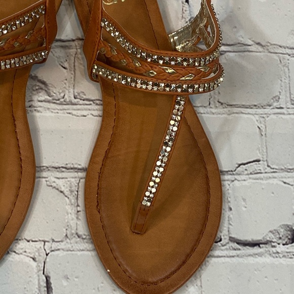 CCM Women's "Brianna" Tan Vegan Leather Rhinestone Sandals-8 - Picture 3 of 7